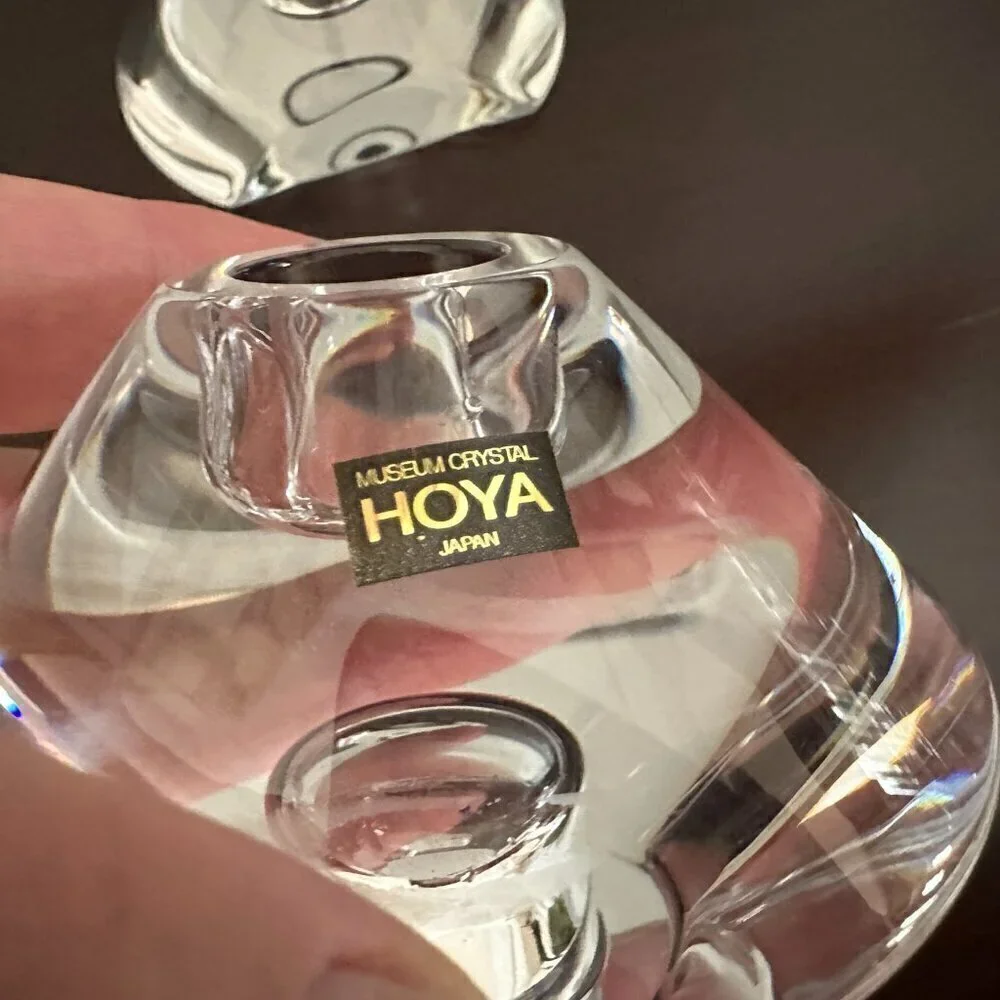 Vintage Hoya Museum Crystal Candlestick Single Candle Holder Japan Set of 2